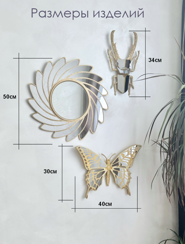 Комплект панно набор Зеркало Флора/Рогач/Бабочка